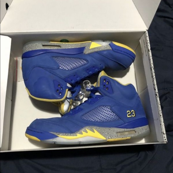 MICHAEL JORDAN RETRO 5 BLUE & YELLOW. SIZE 10 1/2 - Picture 4 of 5